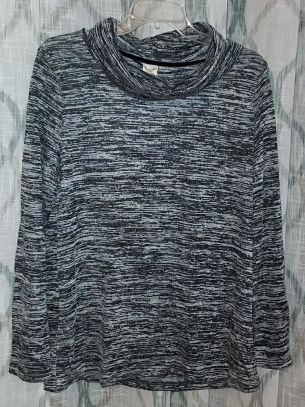 Faded Glory Hacci Cowl TURTLENECK Rayon/Poly Lightweight Grey Combo Sz L 12/14